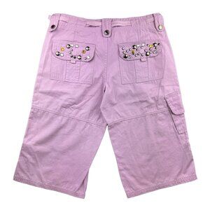 Y2K Lavender Pinkish Rhinestone Cargo Capris Jeweled Pocket Bling Pants
